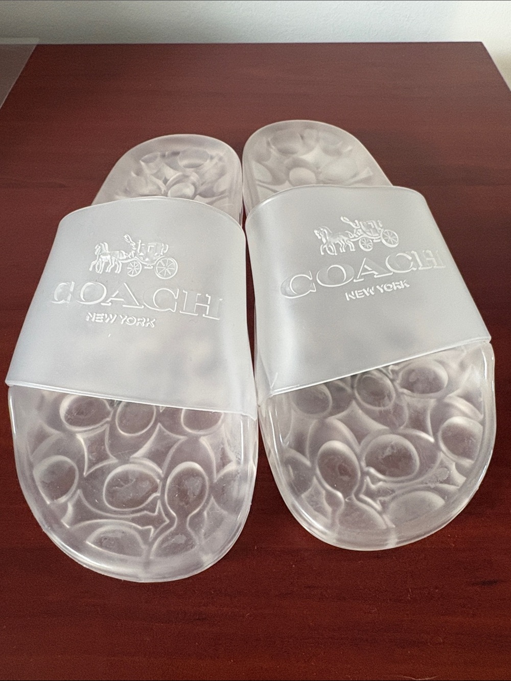Coach Frosted Clear Logo Slide Sandals